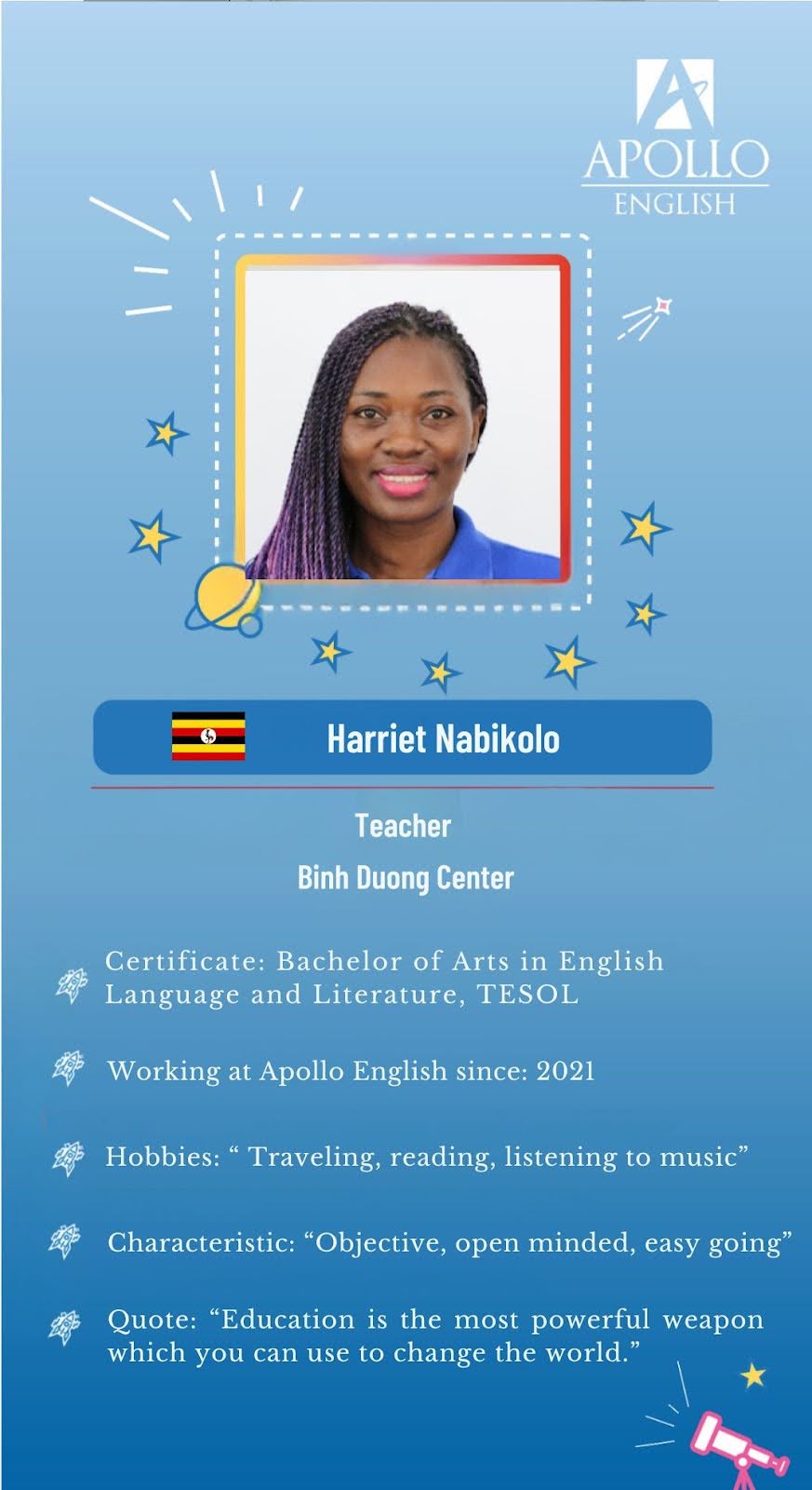 Giáo viên Harriet Nabikolo