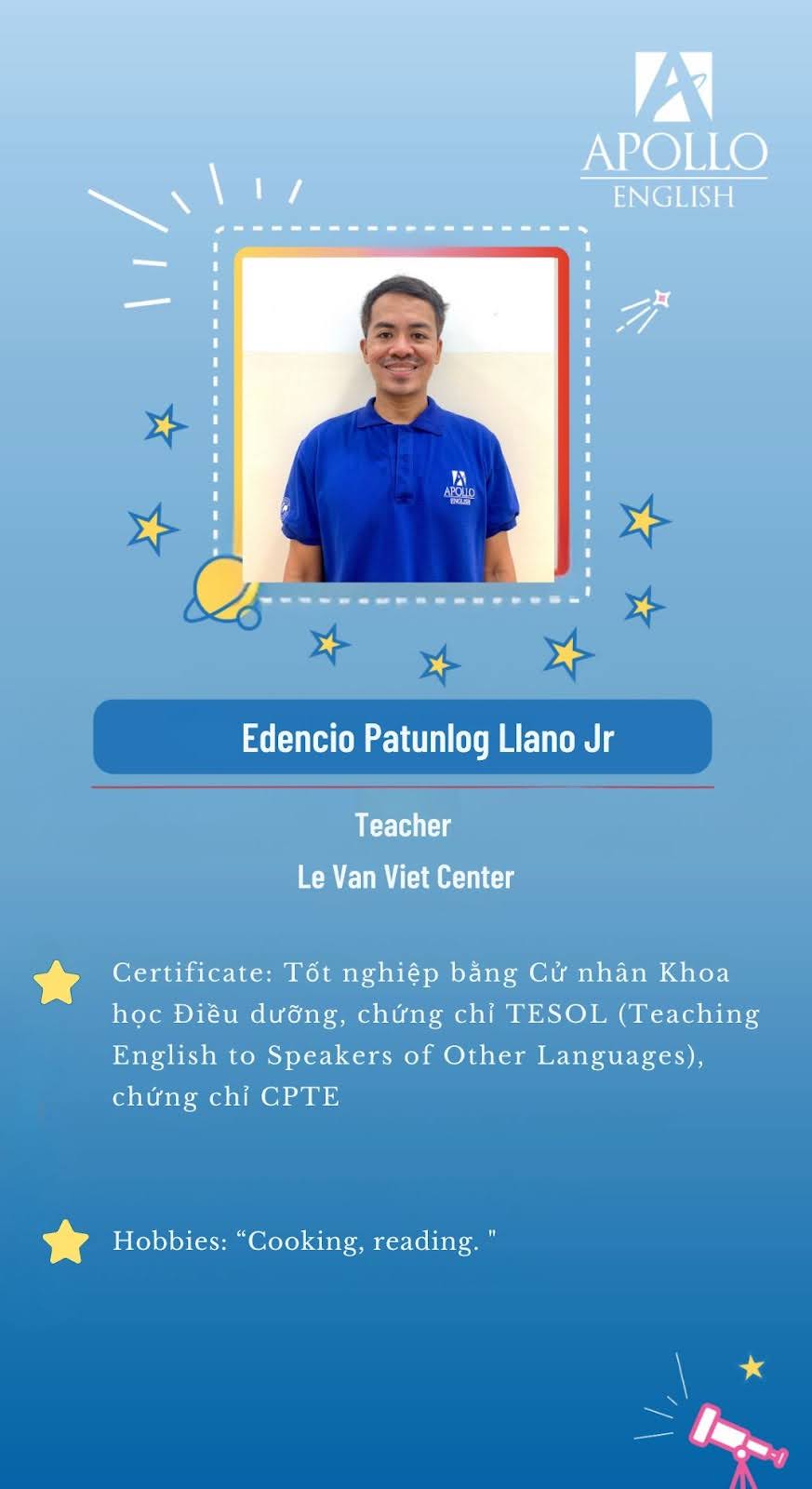 Giáo viên Edencio Patunlog Llano Jr